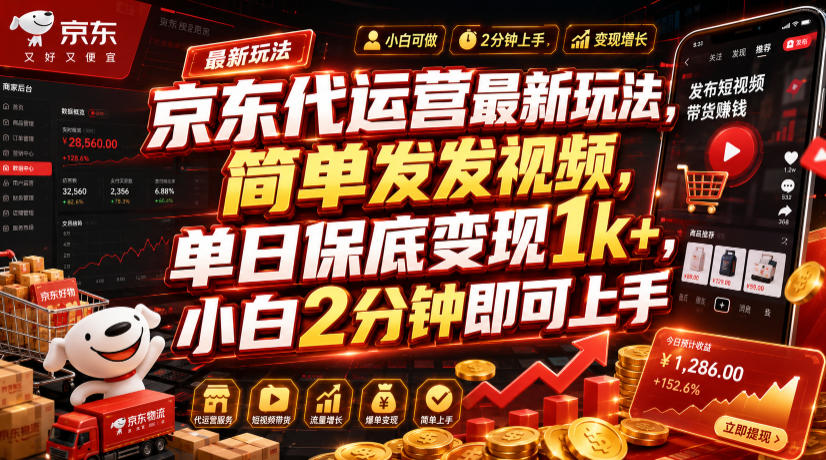 京东代运营最新玩法,简单发发视频,单日保底变现1k+,小白2分钟即可上手【揭秘】 京东代运营最新玩法,简单发发视频,单日保底变现1k+,小白2分钟即可上手【揭秘】