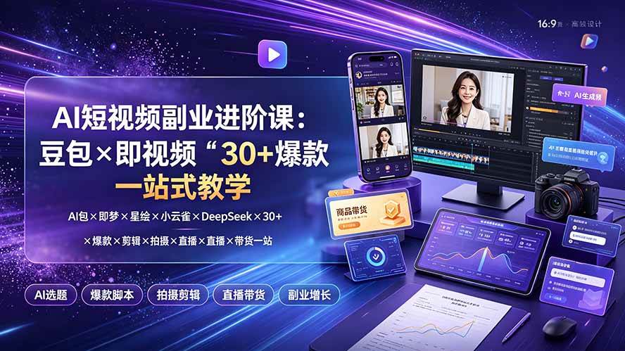 (19458期)AI短视频副业进阶课:豆包×即梦×星绘×小云雀×DeepSeek×30+爆款×剪辑×拍摄×直播×带货一站式教学-易工具