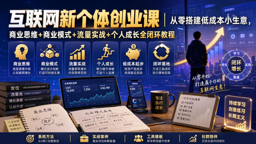 互联网新个体创业课｜从零搭建低成本小生意，商业思维+商业模式+流量实战+个人成长全闭环教程-易工具