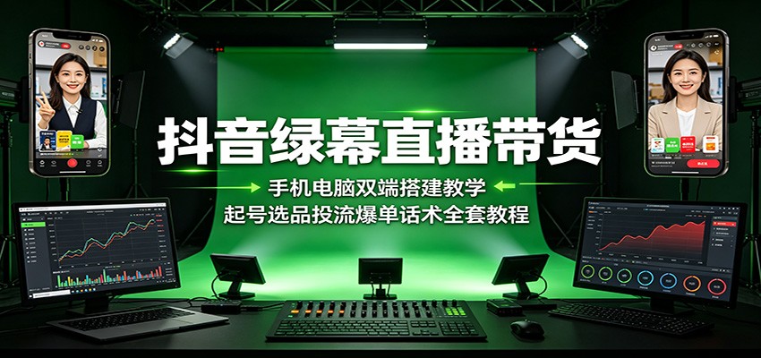 抖音绿幕直播带货:手机电脑双端搭建教学,起号选品投流爆单话术全套教程-易工具