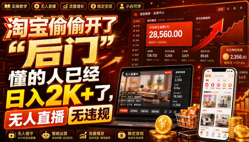 淘宝偷偷开了“后门”,懂的人已经日入2K+了,无人直播无违规,一台电脑=一家24小时营业的线上门店【揭秘】 淘宝偷偷开了“后门”,懂的人已经日入2K+了,无人直播无违规,一台电脑=一家24小时营业的线上门店【揭秘】