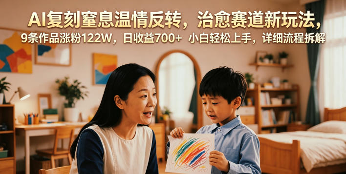 AI复刻窒息温情反转，治愈赛道新玩法，9条作品涨粉122W，日收益700+ 小白轻松上手，详细流程拆解-易工具