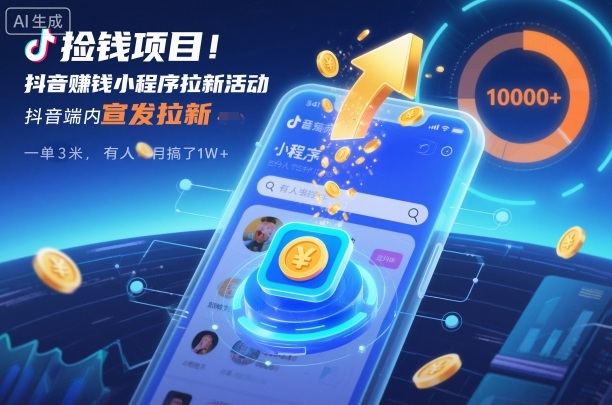 捡钱项目!抖音賺钱小程序拉新活动,抖音端内宣发拉新,一单3米,有人半个月搞了1W+-易工具