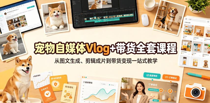宠物自媒体Vlog+带货全套课程|从图文生成、剪辑成片到带货变现一站式教学-易工具
