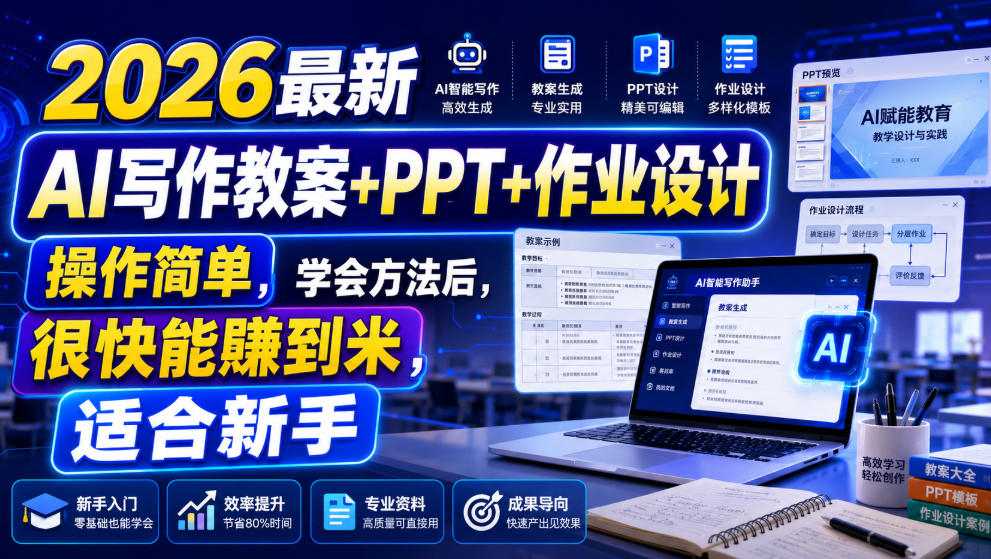 2026最新AI写作教案+PPT+作业设计,操作简单,学会方法后,很快能賺到米,适合新手-易工具