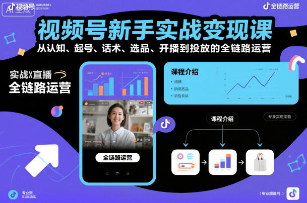 视频号新手实战变现课,从认知、起号、话术、选品、开播到投放的全链路运营 视频号新手实战变现课,从认知、起号、话术、选品、开播到投放的全链路运营