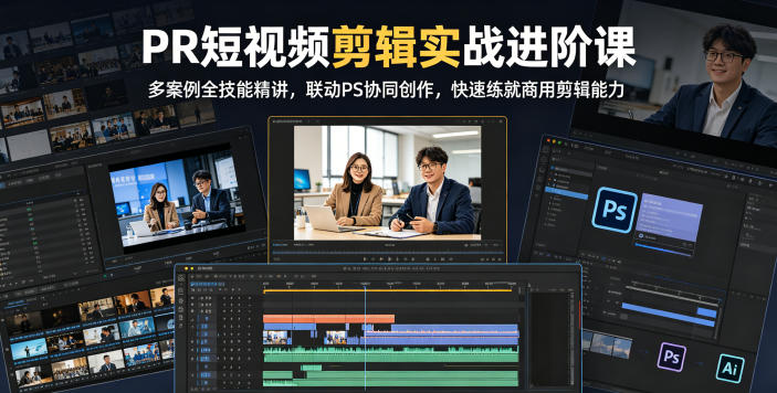 PR短视频剪辑实战进阶课,多案例全技能精讲,联动PS协同创作,快速练就商用剪辑能力-易工具