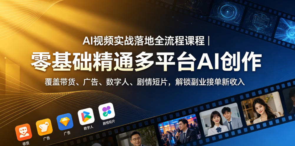 AI视频实战落地全流程课程|零基础精通多平台AI创作,覆盖带货、广告、数字人、剧情短片,解锁副业接单新收入-易工具