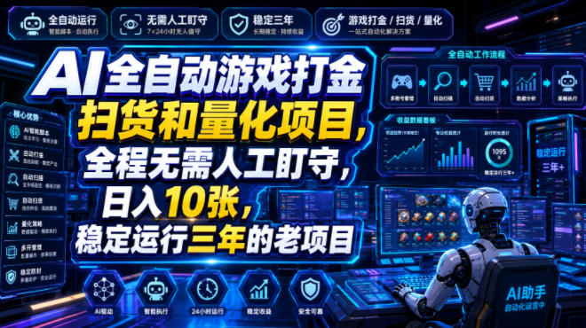 AI全自动游戏打金扫货和量化项目,全程无需人工盯守,日入10张,稳定运行三年的老项目【揭秘】-易工具