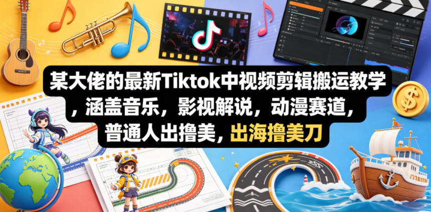 某大佬的最新Tiktok中视频剪辑搬运教学，涵盖音乐，影视解说，动漫赛道，普通人出海撸美刀-易工具