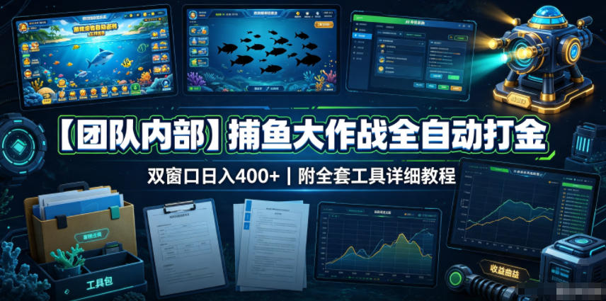 【团队内部】捕鱼大作战全自动打金,双窗口日入400+,附全套工具详细教程【揭秘】-易工具