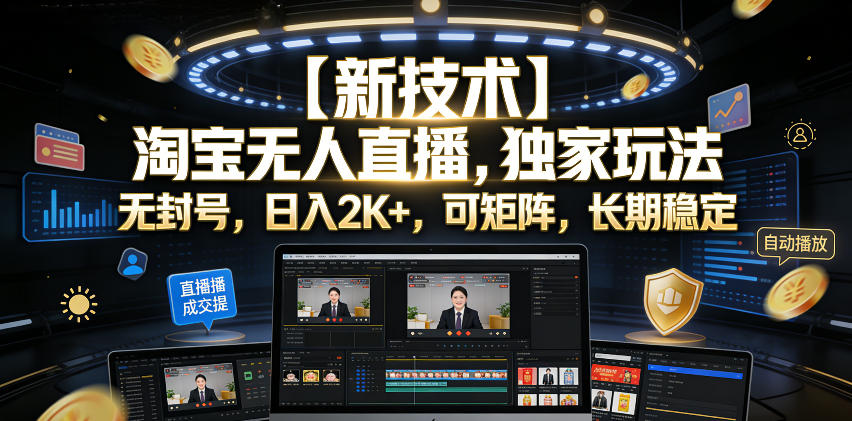 【新技术】淘宝无人直播,独家玩法,无封号,日入2K+,可矩阵,长期稳定【揭秘】-易工具
