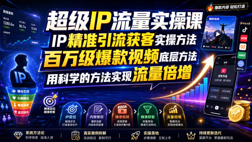 超级IP流量实操课,IP精准引流获客实操方法,百万级爆款视频底层方法,用科学的方法实现流量倍增 超级IP流量实操课,IP精准引流获客实操方法,百万级爆款视频底层方法,用科学的方法实现流量倍增
