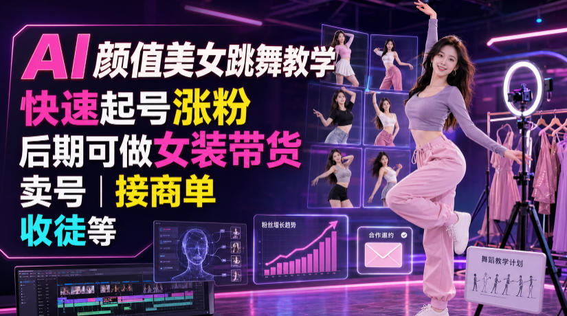 AI颜值美女跳舞教学，快速起号涨粉，后期可做女装带货，卖号，接商单，收徒等-易工具