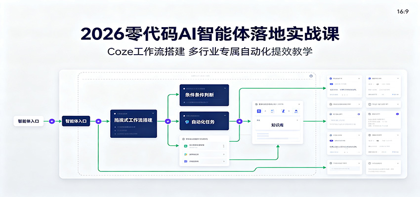 2026零代码AI智能体落地实战课：Coze工作流搭建，多行业专属自动化提效教学