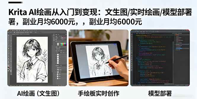 图片[1]-（16222期）Krita AI绘画从入门到变现：文生图/实时绘画/模型部署，副业月均6000元-易工具