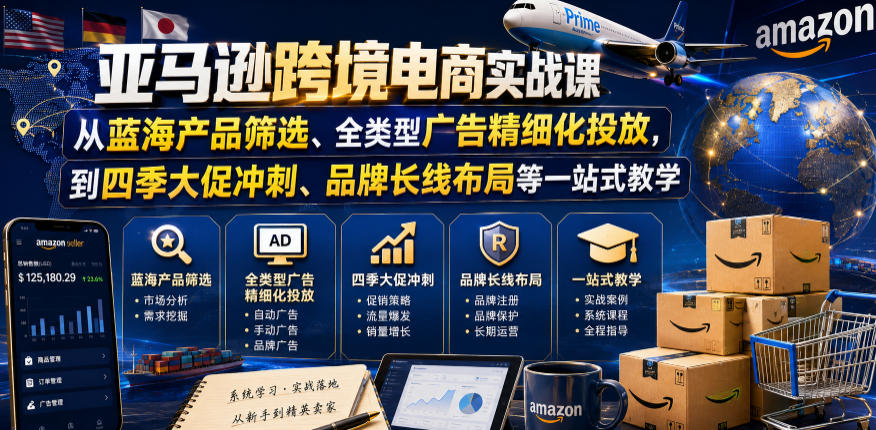 亚马逊跨境电商实战课,从蓝海产品筛选、全类型广告精细化投放,到四季大促冲刺、品牌长线布局等一站式教学(更新6月) 亚马逊跨境电商实战课,从蓝海产品筛选、全类型广告精细化投放,到四季大促冲刺、品牌长线布局等一站式教学(更新6月)
