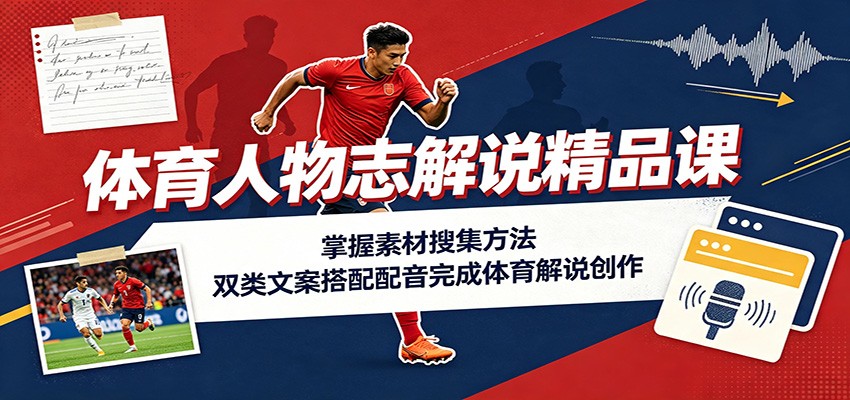 体育人物志解说精品课：掌握素材搜集方法，双类文案搭配配音完成体育解说创作-易工具