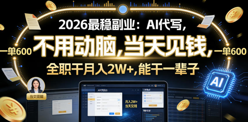 2026最稳副业:AI代写,不用动脑,当天见钱,一单600,全职干月入2W+,能干一辈子【揭秘】-易工具