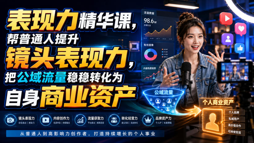 表现力精华课,帮普通人提升镜头表现力,把公域流量稳稳转化为自身商业资产-易工具