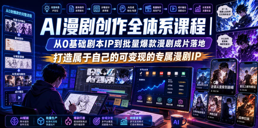 AI漫剧创作全体系课程|从0基础剧本IP到批量爆款漫剧成片落地,打造属于自己的可变现的专属漫剧IP-易工具