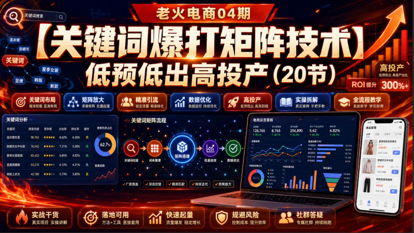 老火电商04期：【关键词爆打矩阵技术】低预低出高投产（20节）-易工具