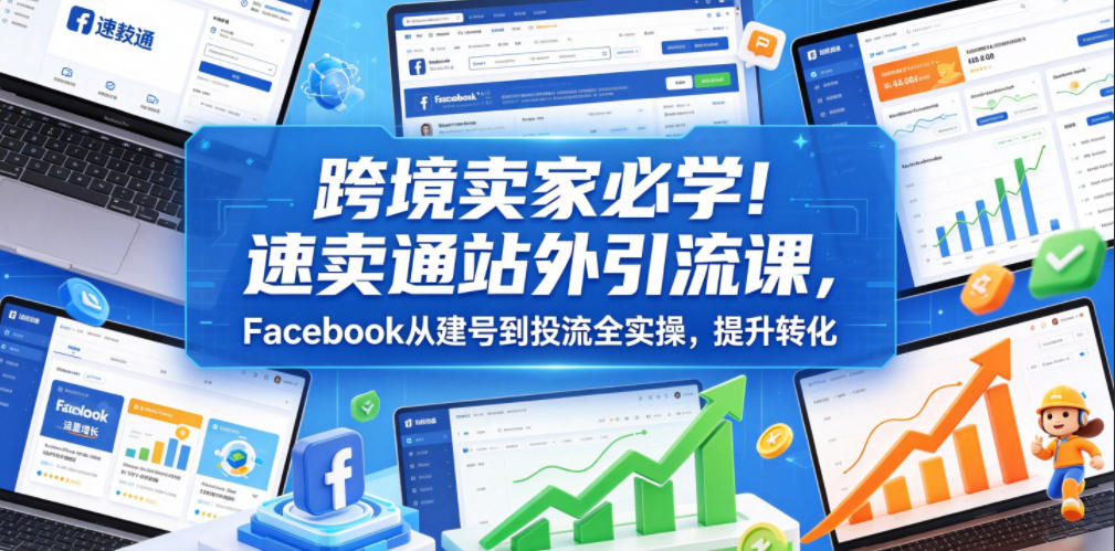 跨境卖家必学！速卖通站外引流课，Facebook从建号到投流全实操，提升转化-易工具