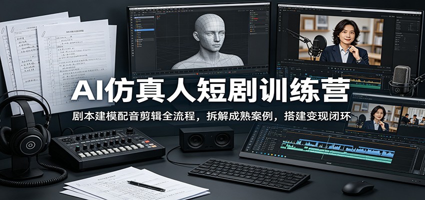 AI仿真人短剧训练营：剧本建模配音剪辑全流程，拆解成熟案例，搭建变现闭环-易工具