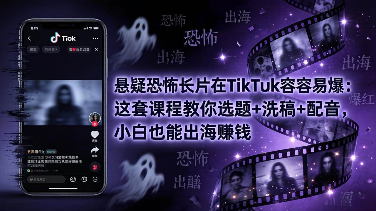 （18220期）悬疑恐怖长片在TikTok最容易爆：这套课程教你选题+洗稿+配音，小白也能出海赚钱