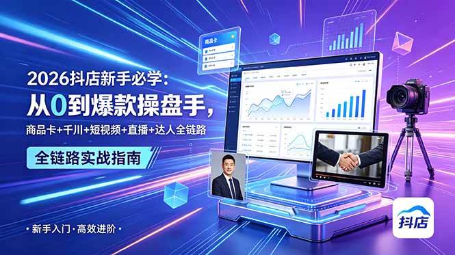 (18944期) 2026抖店新手必学:从0到爆款操盘手,商品卡+千川+短视频+直播+达人全链路-易工具