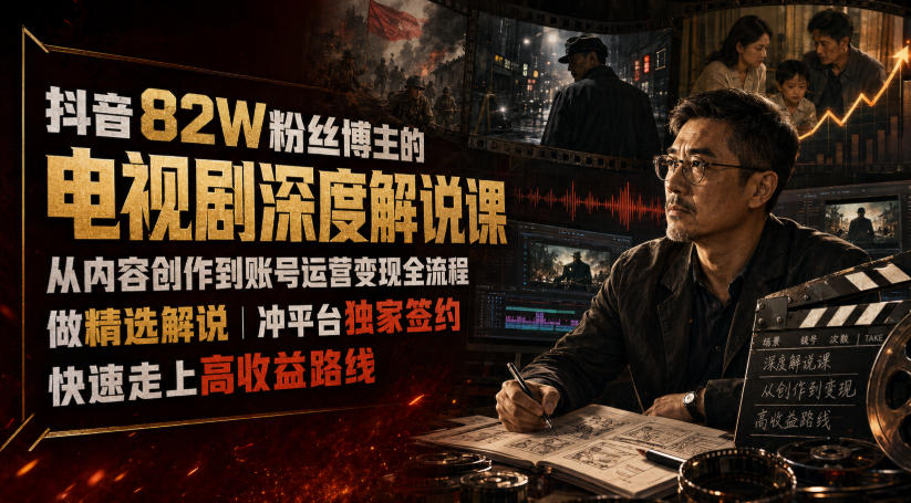 抖音82W粉丝博主的电视剧深度解说课，从内容创作到账号运营变现全流程，做精选解说，冲平台独家签约，快速走上高收益路线-易工具