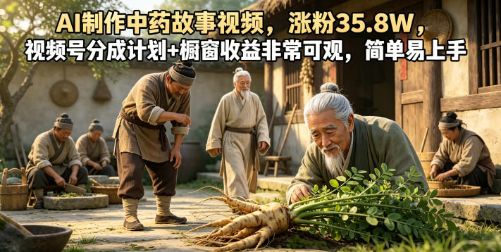 AI制作中药故事视频,涨粉35.8W,视频号分成计划+橱窗收益非常可观,简单易上手 AI制作中药故事视频,涨粉35.8W,视频号分成计划+橱窗收益非常可观,简单易上手