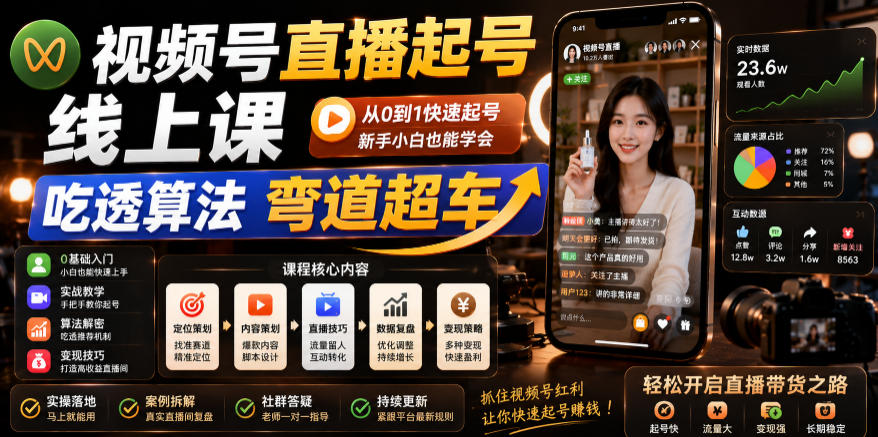 视频号直播起号线上课，吃透算法弯道超车（2026年6月）-易工具