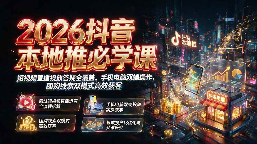 （19618期）2026抖音本地推必学课｜短视频直播投放答疑全覆盖，手机电脑双端操作，团购线索双模式高效获客-易工具