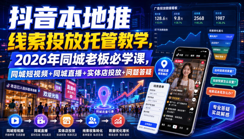 抖音本地推线索投放托管教学,2026年同城老板必学课,同城短视频+同城直播+实体店投放+问题答疑-易工具