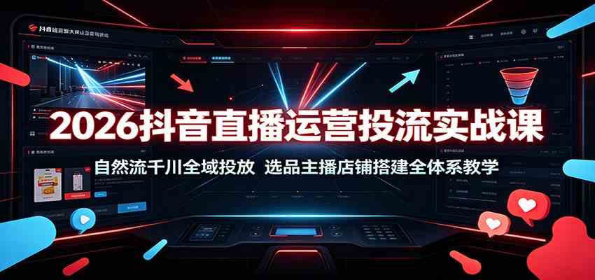 2026抖音直播运营投流实战课:自然流千川全域投放,选品主播店铺搭建全体系教学 2026抖音直播运营投流实战课:自然流千川全域投放,选品主播店铺搭建全体系教学