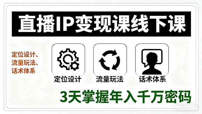 图片[1]-（16065期）直播IP变现课线下课，定位设计、流量玩法、话术体系，3天掌握年入千万密码-易工具
