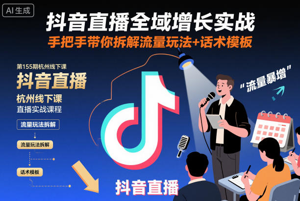 抖音直播全域增长实战第155期杭州线下课，手把手带你拆解流量玩法+话术模板-易工具