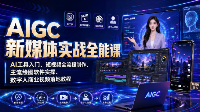 AIGC新媒体实战全能课｜AI工具入门、短视频全流程制作、主流绘图软件实操、数字人商业视频落地教程-易工具