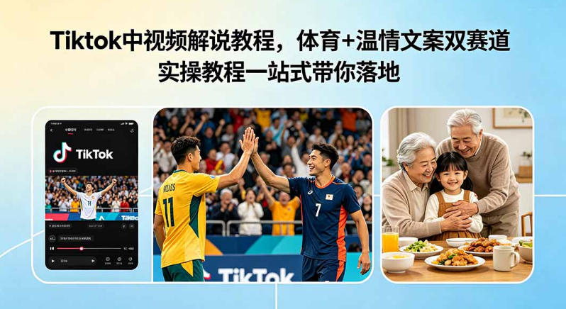 Tiktok中视频解说教程，体育+温情文案双赛道实操教程一站式带你落地，教你出海賺美刀-易工具