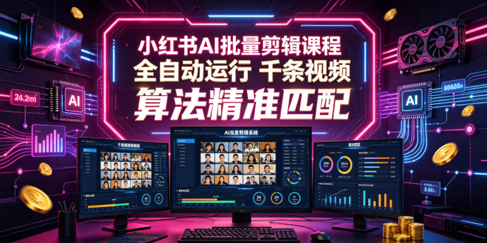 小红书AI批量剪辑课程,24小时全自动运行,解放双手专注运营,千条视频批量处理,小红书算法精准匹配 小红书AI批量剪辑课程,24小时全自动运行,解放双手专注运营,千条视频批量处理,小红书算法精准匹配