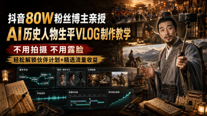 抖音80W粉丝博主的AI历史人物生平VLOG教学，不用拍摄不用露脸，AI帮你搞定，轻松解锁伙伴计划+精选收益-易工具