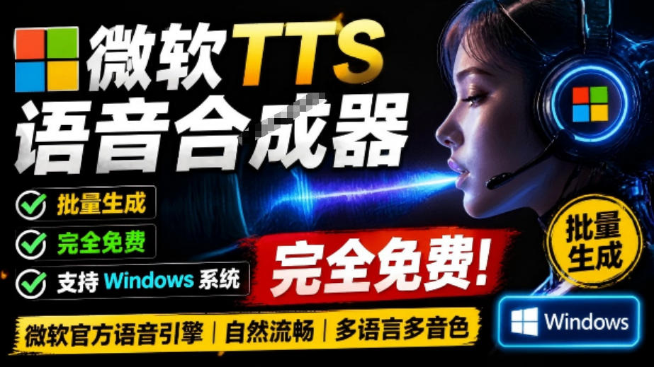 微软TTS免费语音配音生成器，完全免费，支持多语音、多音色选择，Windows系统专用TTS语音合成器-易工具