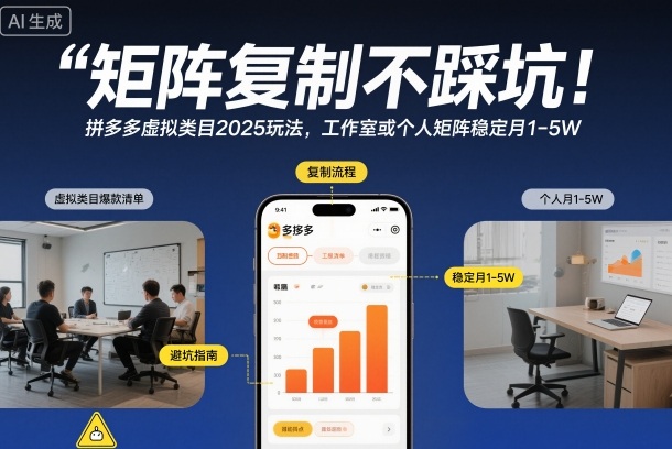 矩阵复制不踩坑!拼多多虚拟类目2025玩法,工作室或者个人矩阵稳定月1-5W【揭秘】-易工具