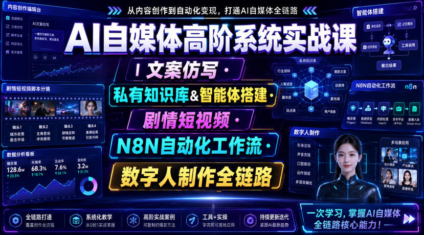 AI自媒体高阶系统实战课|文案仿写・私有知识库&智能体搭建・剧情短视频・N8N自动化工作流・数字人制作全链路-易工具
