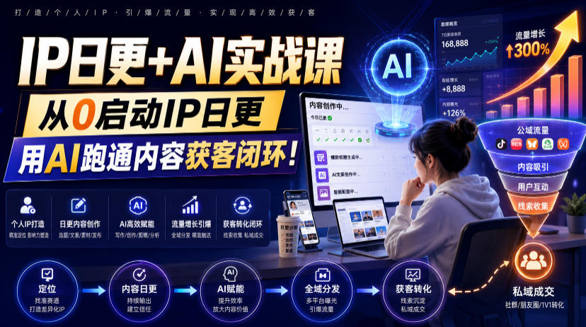 IP日更+AI实战课,从0启动IP日更,IP置顶视频制作+100条选题库搭建+10条日更规划,用AI跑通内容获客闭环! IP日更+AI实战课,从0启动IP日更,IP置顶视频制作+100条选题库搭建+10条日更规划,用AI跑通内容获客闭环!