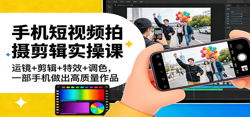 手机短视频拍摄剪辑实操课：运镜+剪辑+特效+调色，一部手机做出高质量作品-易工具