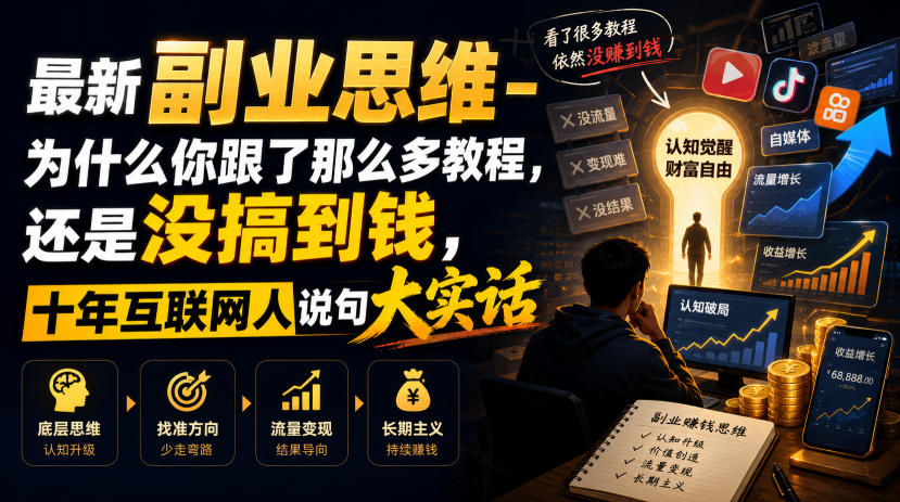最新副业思维-为什么你跟了那么多教程,还是没搞到钱,十年互联网人说句大实话【揭秘】-易工具