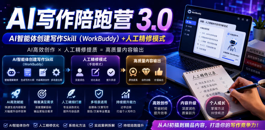 AI写作陪跑营3.0,Ai智能体创建写作skill(workbuddy)+人工手写模式(手搓模式),去除AI痕迹(头条号、公众号、百家号)(更新0730)-易工具