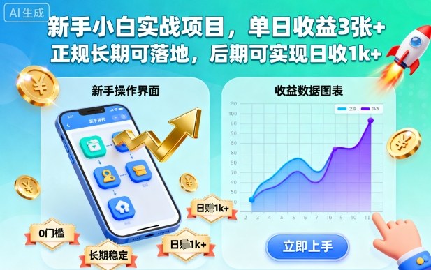 新手小白实战项目,单日收益3张+,正规长期可落地,后期可实现日收1k+【揭秘】-易工具